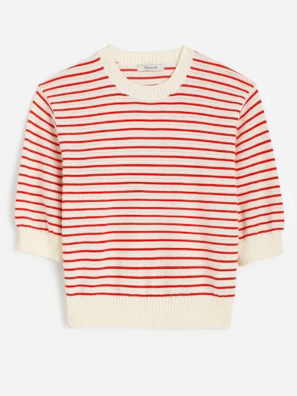 Madewell red/cream Textural-Stitch Cotton Sweater, size XL